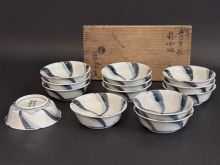 横井米禽　染付捻小皿13客